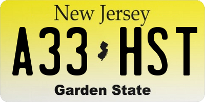 NJ license plate A33HST
