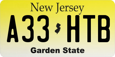 NJ license plate A33HTB