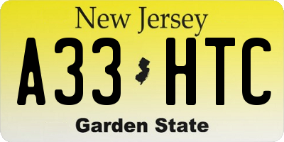 NJ license plate A33HTC