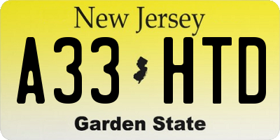 NJ license plate A33HTD