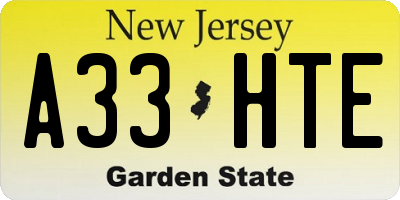 NJ license plate A33HTE