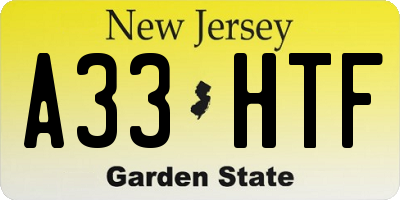 NJ license plate A33HTF