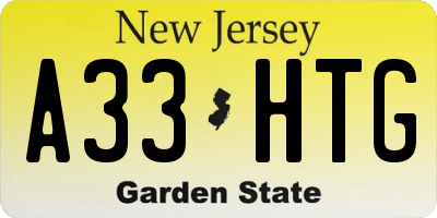NJ license plate A33HTG