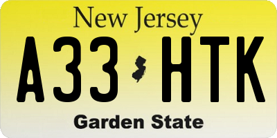 NJ license plate A33HTK
