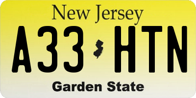 NJ license plate A33HTN