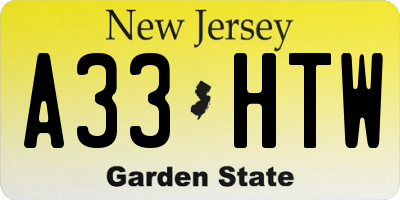 NJ license plate A33HTW