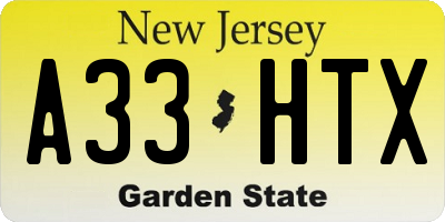 NJ license plate A33HTX