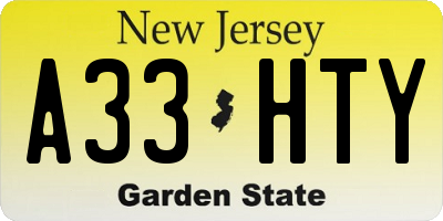 NJ license plate A33HTY