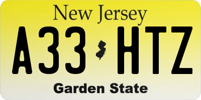 NJ license plate A33HTZ