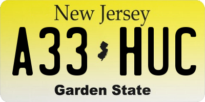 NJ license plate A33HUC