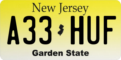 NJ license plate A33HUF