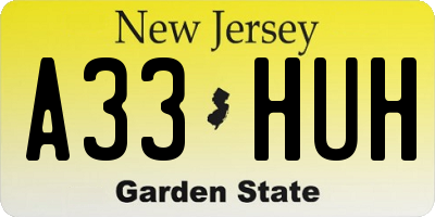 NJ license plate A33HUH