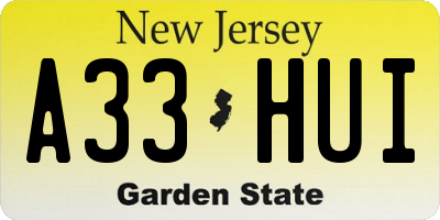 NJ license plate A33HUI