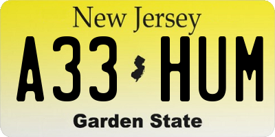 NJ license plate A33HUM