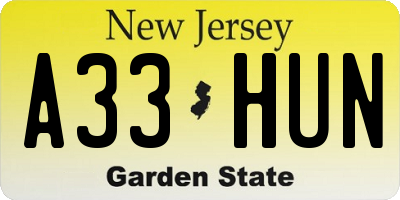 NJ license plate A33HUN