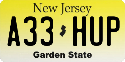 NJ license plate A33HUP