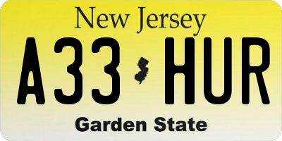 NJ license plate A33HUR