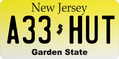 NJ license plate A33HUT