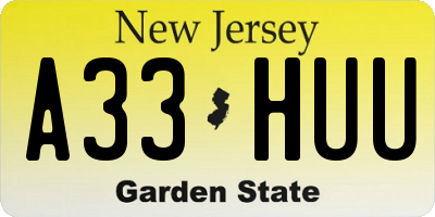 NJ license plate A33HUU