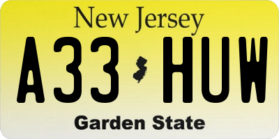 NJ license plate A33HUW