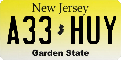 NJ license plate A33HUY