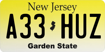 NJ license plate A33HUZ