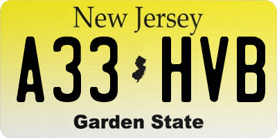 NJ license plate A33HVB