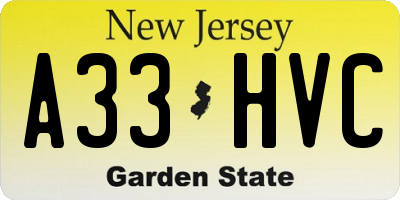 NJ license plate A33HVC