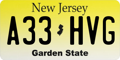 NJ license plate A33HVG