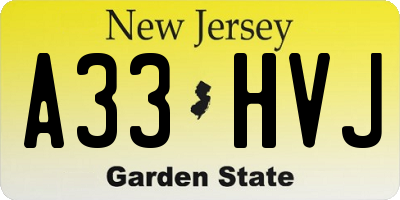 NJ license plate A33HVJ
