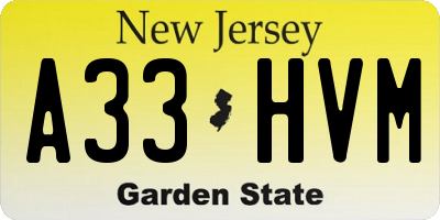 NJ license plate A33HVM