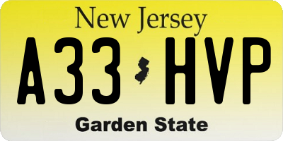 NJ license plate A33HVP