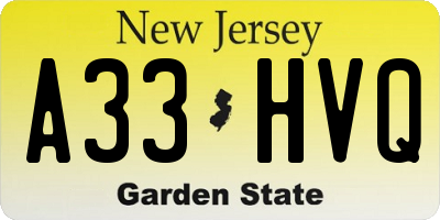 NJ license plate A33HVQ