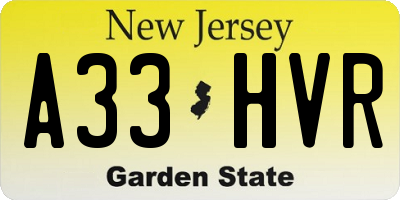 NJ license plate A33HVR