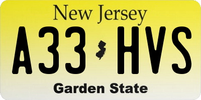 NJ license plate A33HVS