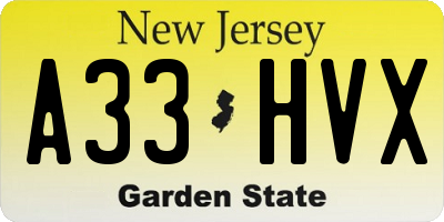 NJ license plate A33HVX