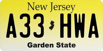 NJ license plate A33HWA