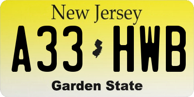NJ license plate A33HWB