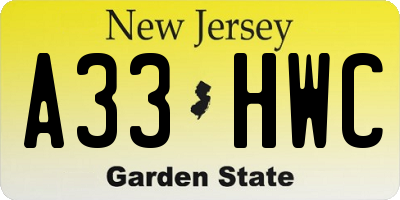 NJ license plate A33HWC