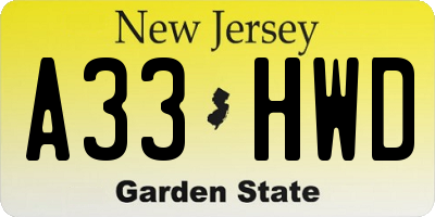 NJ license plate A33HWD
