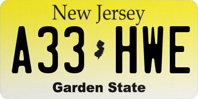 NJ license plate A33HWE