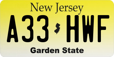 NJ license plate A33HWF