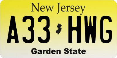 NJ license plate A33HWG