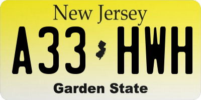 NJ license plate A33HWH