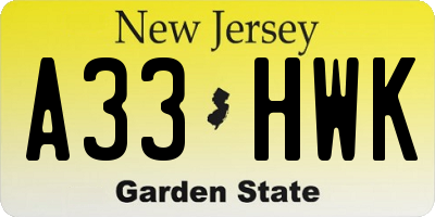 NJ license plate A33HWK