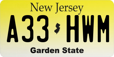 NJ license plate A33HWM