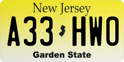 NJ license plate A33HWO