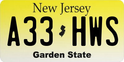NJ license plate A33HWS