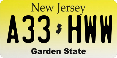 NJ license plate A33HWW