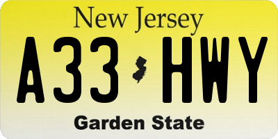 NJ license plate A33HWY